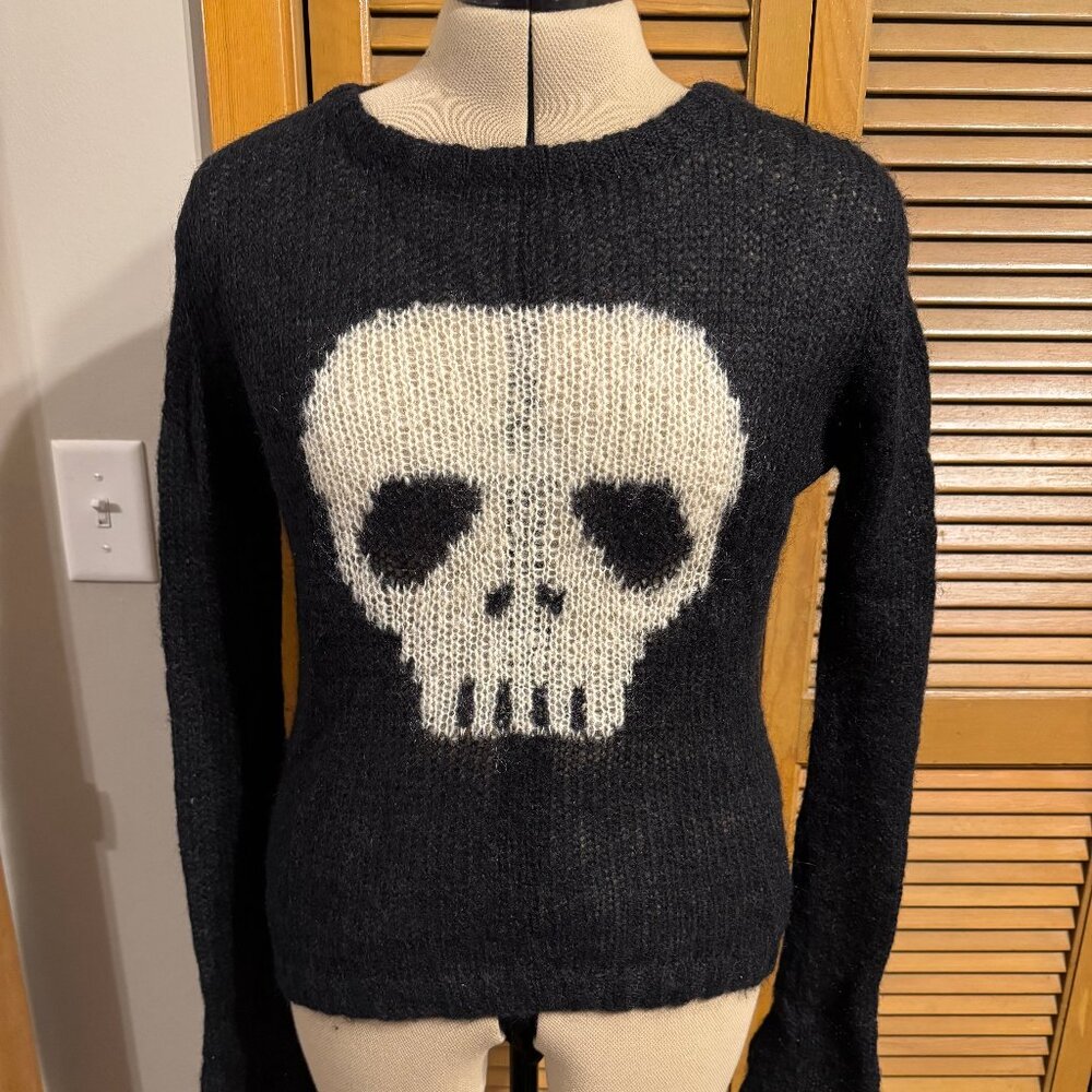 Black Peace Now Gothic Skull Mohair Crew Neck Sweater - Japanese M